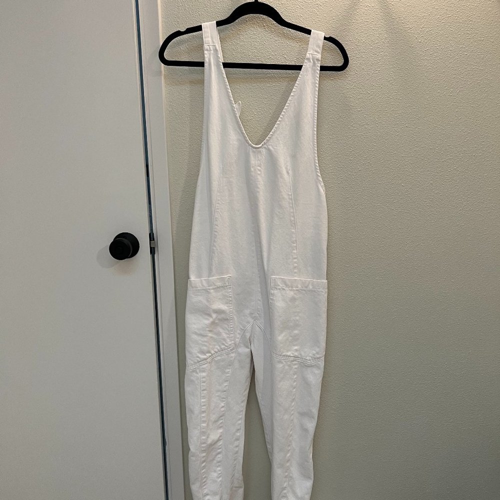 Free People White Denim High Roller Jumpsuit Size XS